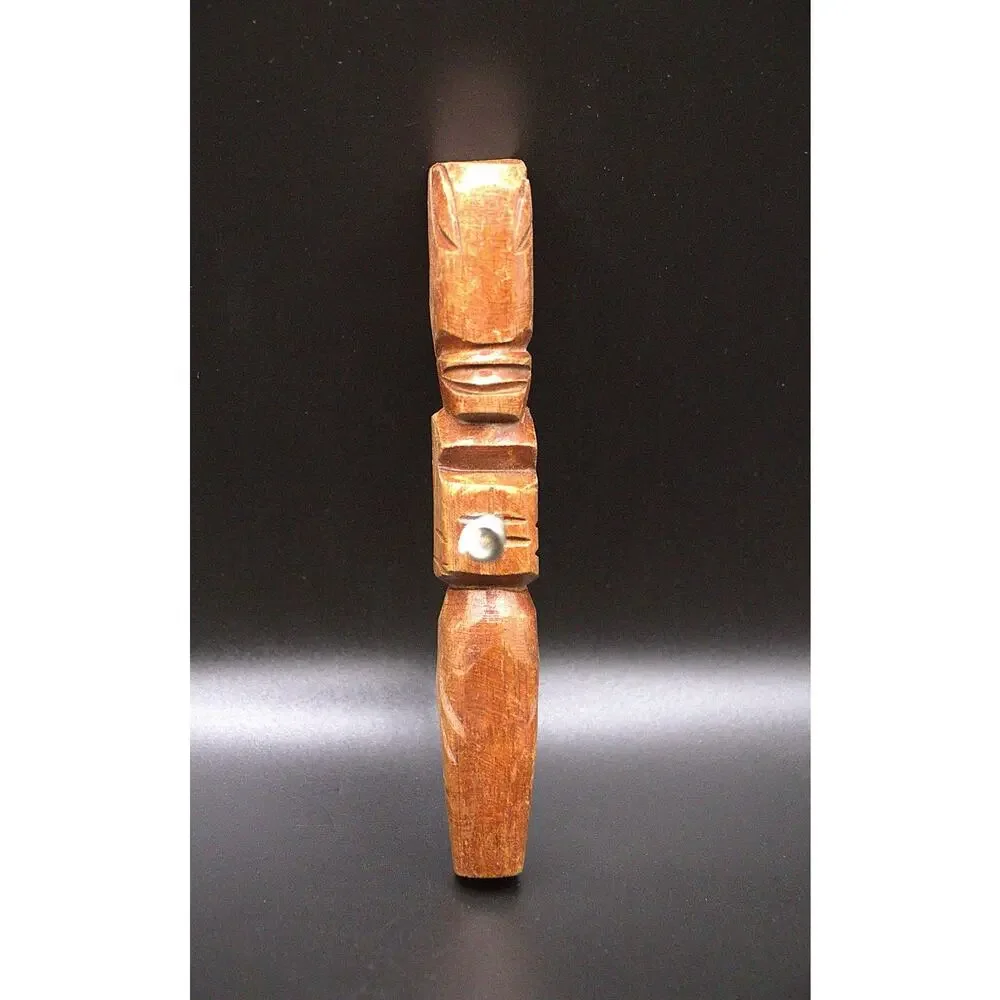 Vintage Tiki Wooden Corkscrew Bottle Opener Hand Carved Barware Polynesian Style